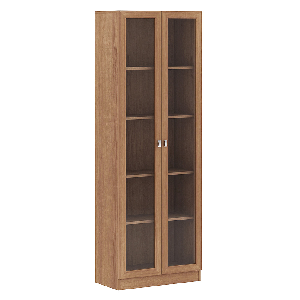 Estante Escritório Home Office 2 Portas De Vidro 4 Prateleiras Cannes 171cm T01 Amêndoa - Lyam Decor