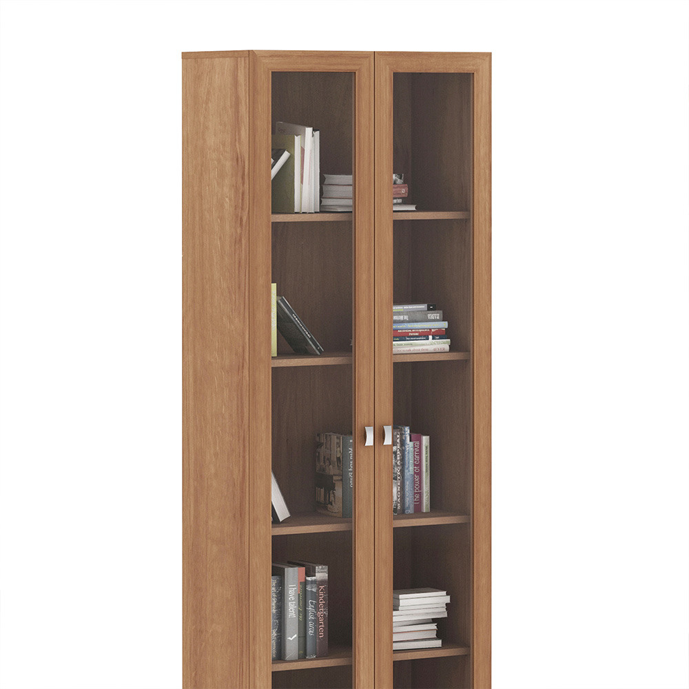 Estante Escritório Home Office 2 Portas De Vidro 4 Prateleiras Cannes 171cm T01 Amêndoa - Lyam Decor