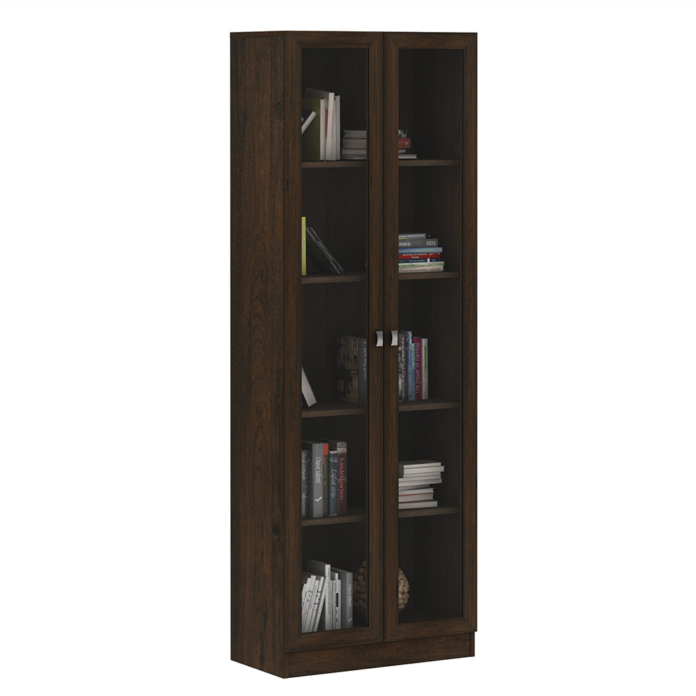 Estante Escritório Home Office 2 Portas De Vidro 4 Prateleiras Cannes 171cm T01 Rústico - Lyam Decor