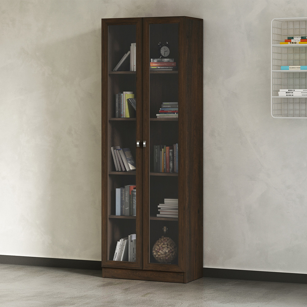 Estante Escritório Home Office 2 Portas De Vidro 4 Prateleiras Cannes 171cm T01 Rústico - Lyam Decor