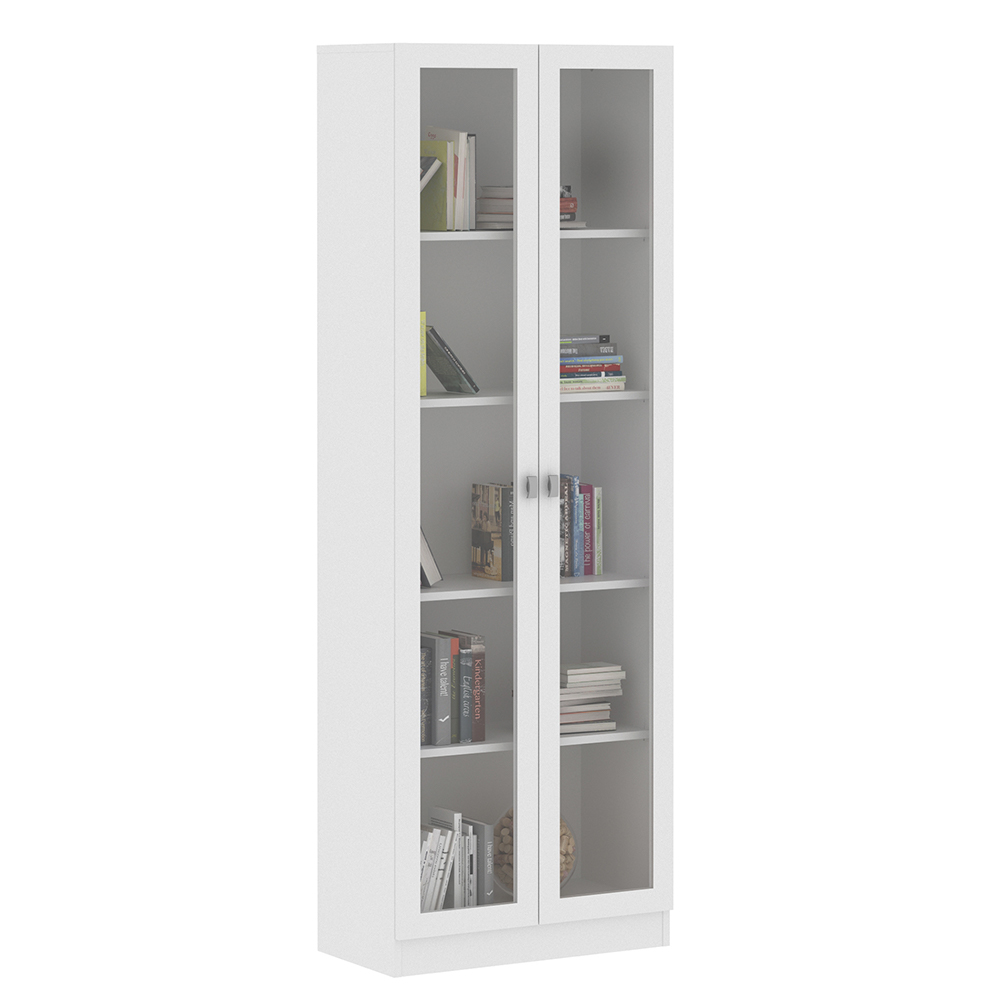 Estante Escritório Home Office 2 Portas De Vidro 4 Prateleiras Cannes 171x59 T01 Branco - Lyam Decor