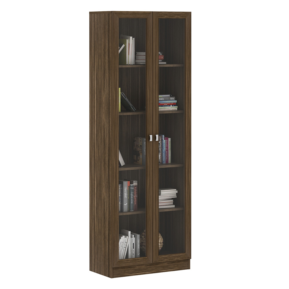 Estante Escritório Home Office 2 Portas De Vidro 4 Prateleiras Cannes 171x59 T01 Nogal - Lyam Decor