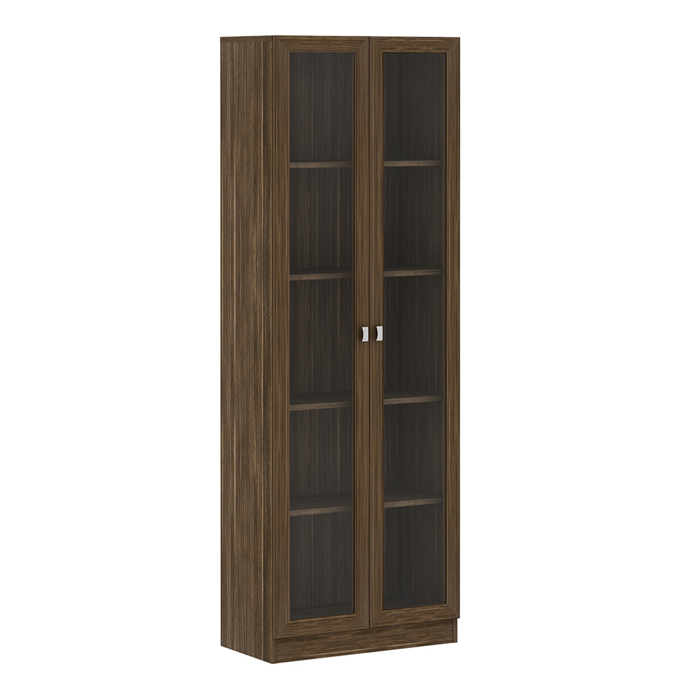 Estante Escritório Home Office 2 Portas De Vidro 4 Prateleiras Cannes 171x59 T01 Nogal - Lyam Decor