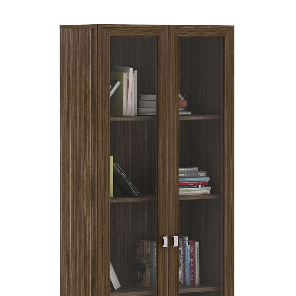 Estante Escritório Home Office 2 Portas De Vidro 4 Prateleiras Cannes 171x59 T01 Nogal - Lyam Decor