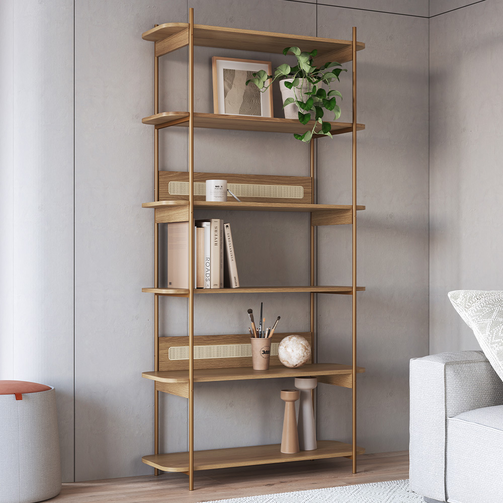 Estante Livreiro Multiuso 6 Prateleiras Industrial Indy A03 Hanover Dourado - Lyam Decor
