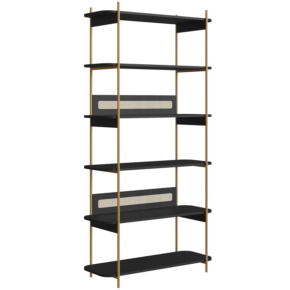 Estante Livreiro Multiuso 6 Prateleiras Industrial Indy A03 Nero Dourado - Lyam Decor