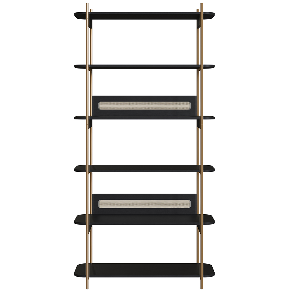 Estante Livreiro Multiuso 6 Prateleiras Industrial Indy A03 Nero Dourado - Lyam Decor