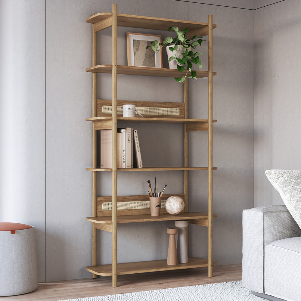 Estante Livreiro Multiuso 6 Prateleiras Pés Madeira Moss A03 Hanover Roble - Lyam Decor