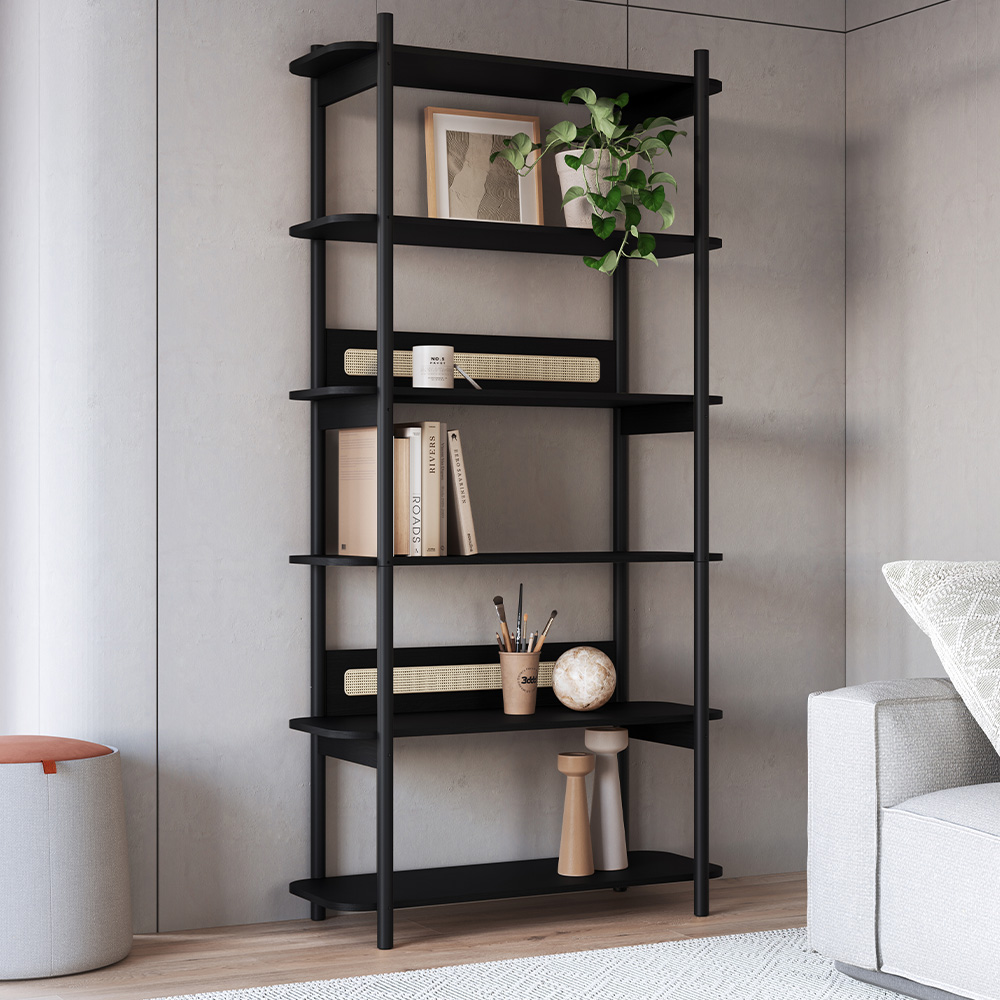 Estante Livreiro Multiuso 6 Prateleiras Pés Madeira Moss A03 Nero Preto - Lyam Decor