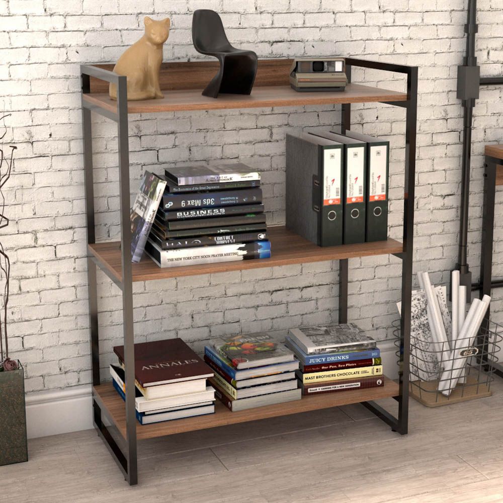 Estante Multiuso 3 Prateleiras Escritório Estilo Industrial Form C01 104x80 cm Nogal - Lyam Decor