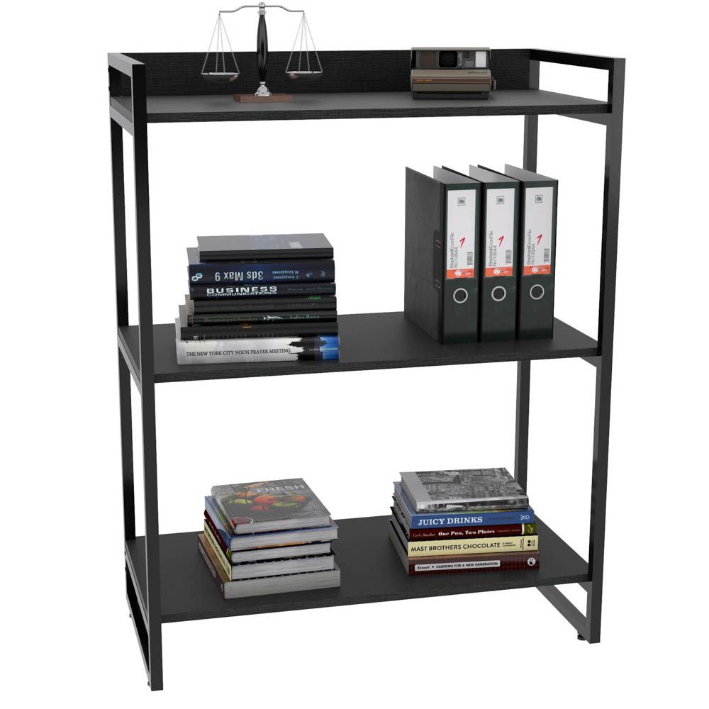 Estante Multiuso 3 Prateleiras Escritório Estilo Industrial Form C01 104x80 cm Preto Onix - Lyam Decor