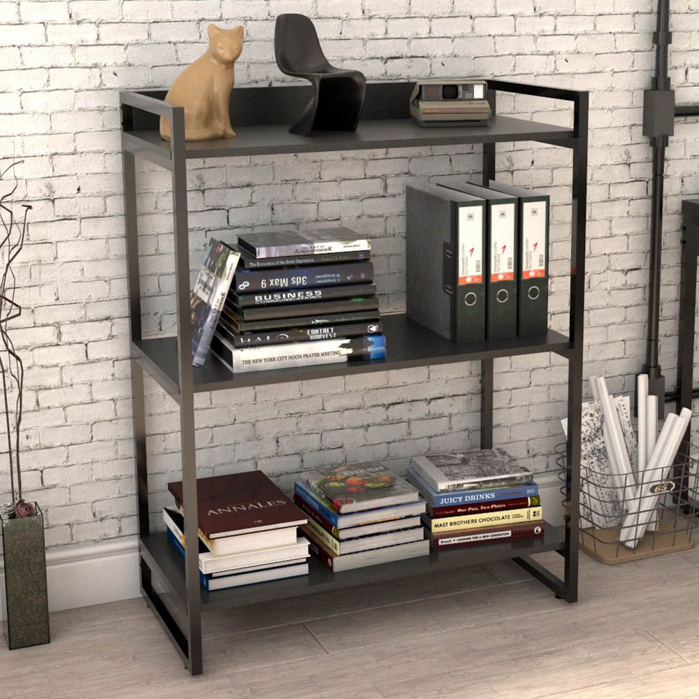 Estante Multiuso 3 Prateleiras Escritório Estilo Industrial Form C01 104x80 cm Preto Onix - Lyam Decor