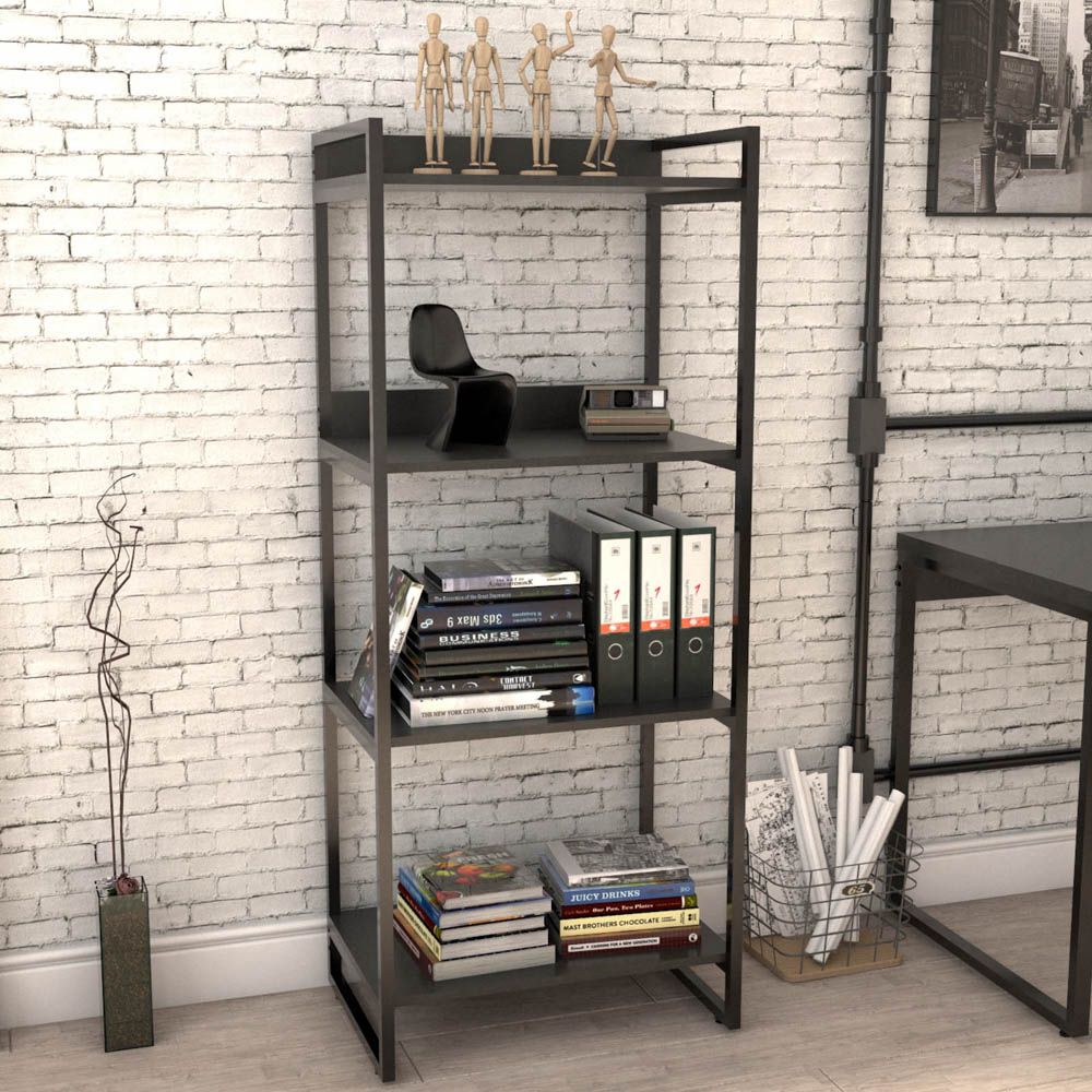 Estante Multiuso 4 Prateleiras Escritório Estilo Industrial Form C01 146x60 cm Preto Onix - Lyam Decor