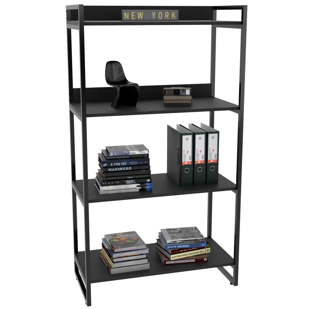 Estante Multiuso 4 Prateleiras Escritório Estilo Industrial Form C01 146x80 cm Preto Onix - Lyam Decor