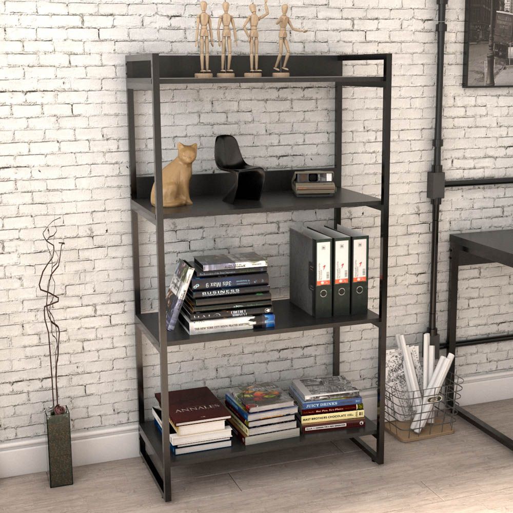 Estante Multiuso 4 Prateleiras Escritório Estilo Industrial Form C01 146x80 cm Preto Onix - Lyam Decor