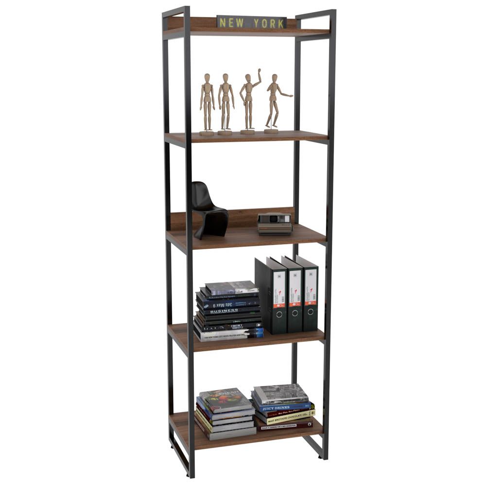 Estante Multiuso 5 Prateleiras Escritório Estilo Industrial Form C01 187x60 cm Nogal - Lyam Decor
