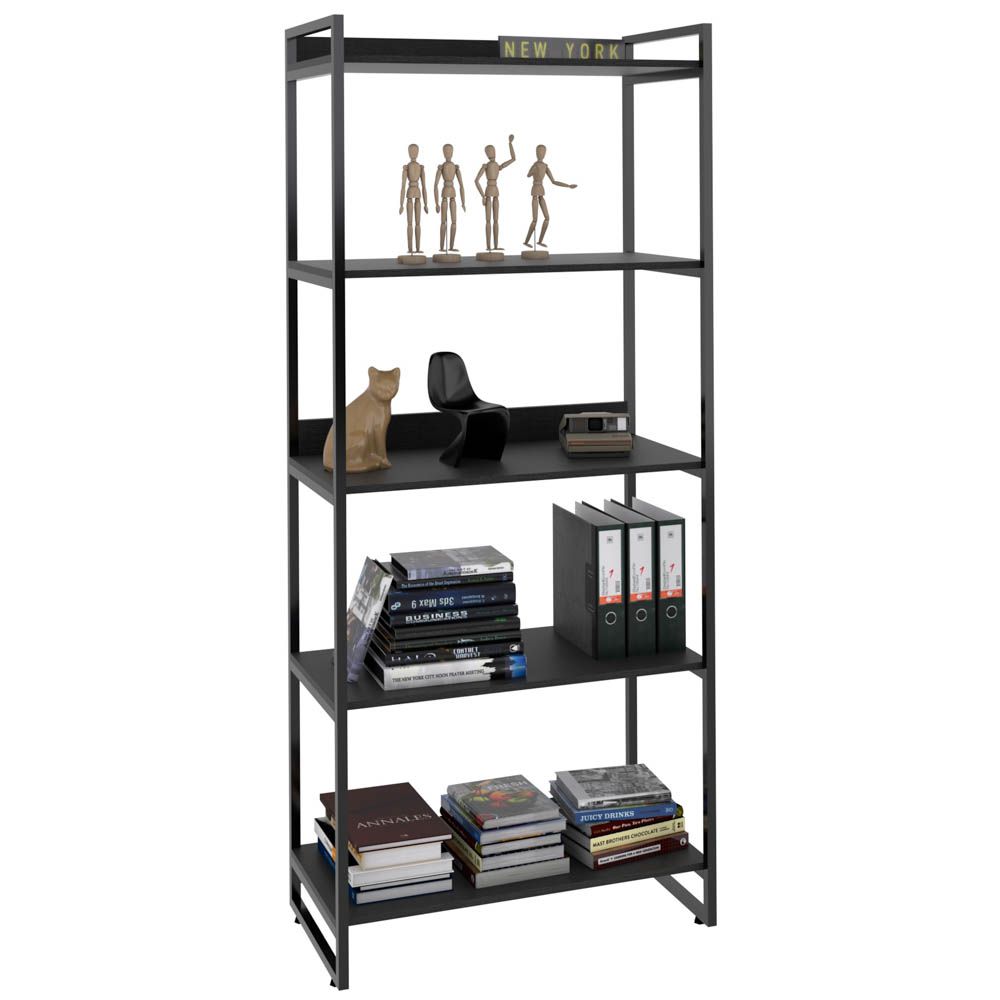 Estante Multiuso 5 Prateleiras Escritório Estilo Industrial Form C01 187x80 cm Preto Onix - Lyam Decor