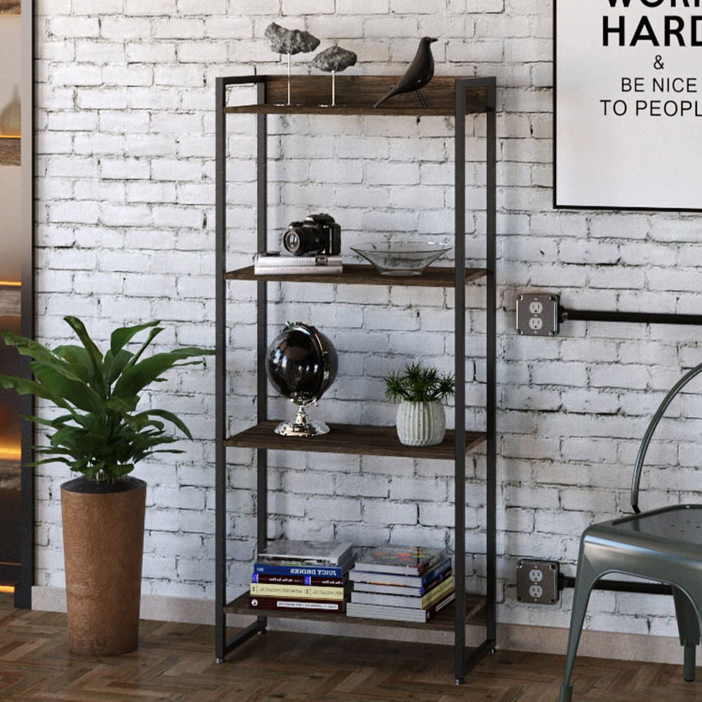 Estante Multiuso Escritório Industrial 04 Prateleiras Areta 145x60cm C01 Carvalho Dark - Lyam Decor