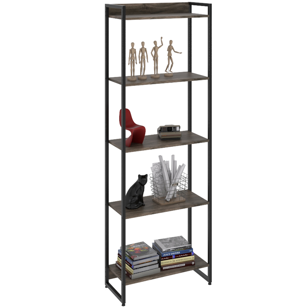 Estante Multiuso Escritório Industrial 05 Prateleiras Areta 186x60cm C01 Carvalho Dark - Lyam Decor