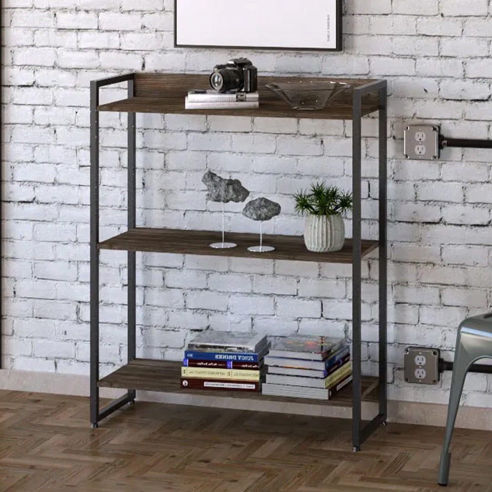 Estante Multiuso Escritório Industrial 3 Prateleiras Areta 104x80cm C01 Carvalho Dark - Lyam Decor