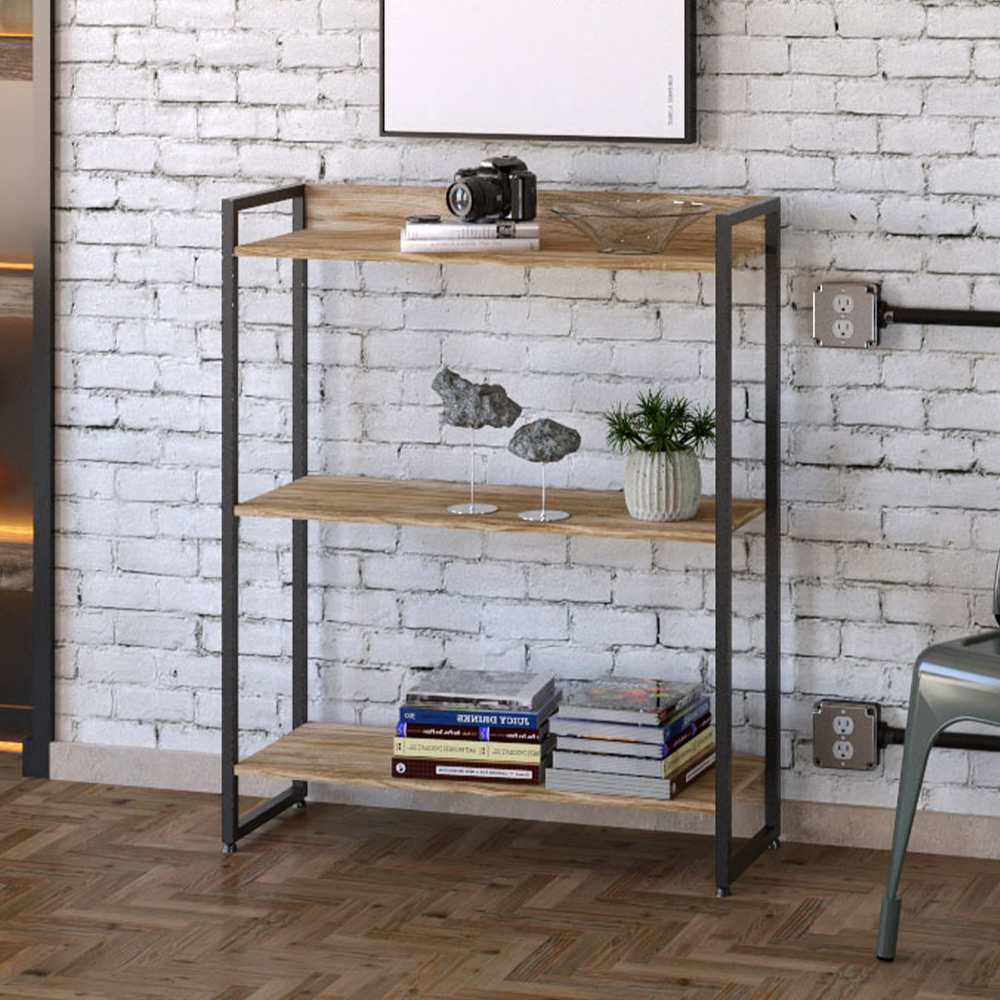 Estante Multiuso Para Escritório Industrial 03 Prateleiras Areta 104x80cm C01 Carvalho - Lyam Decor