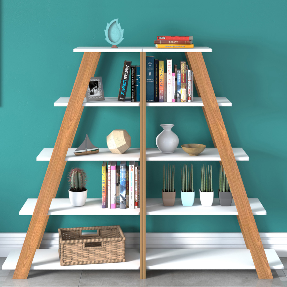 Estante Multiuso com 05 Prateleiras Star A02 134x82 Freijó Branco - Lyam Decor