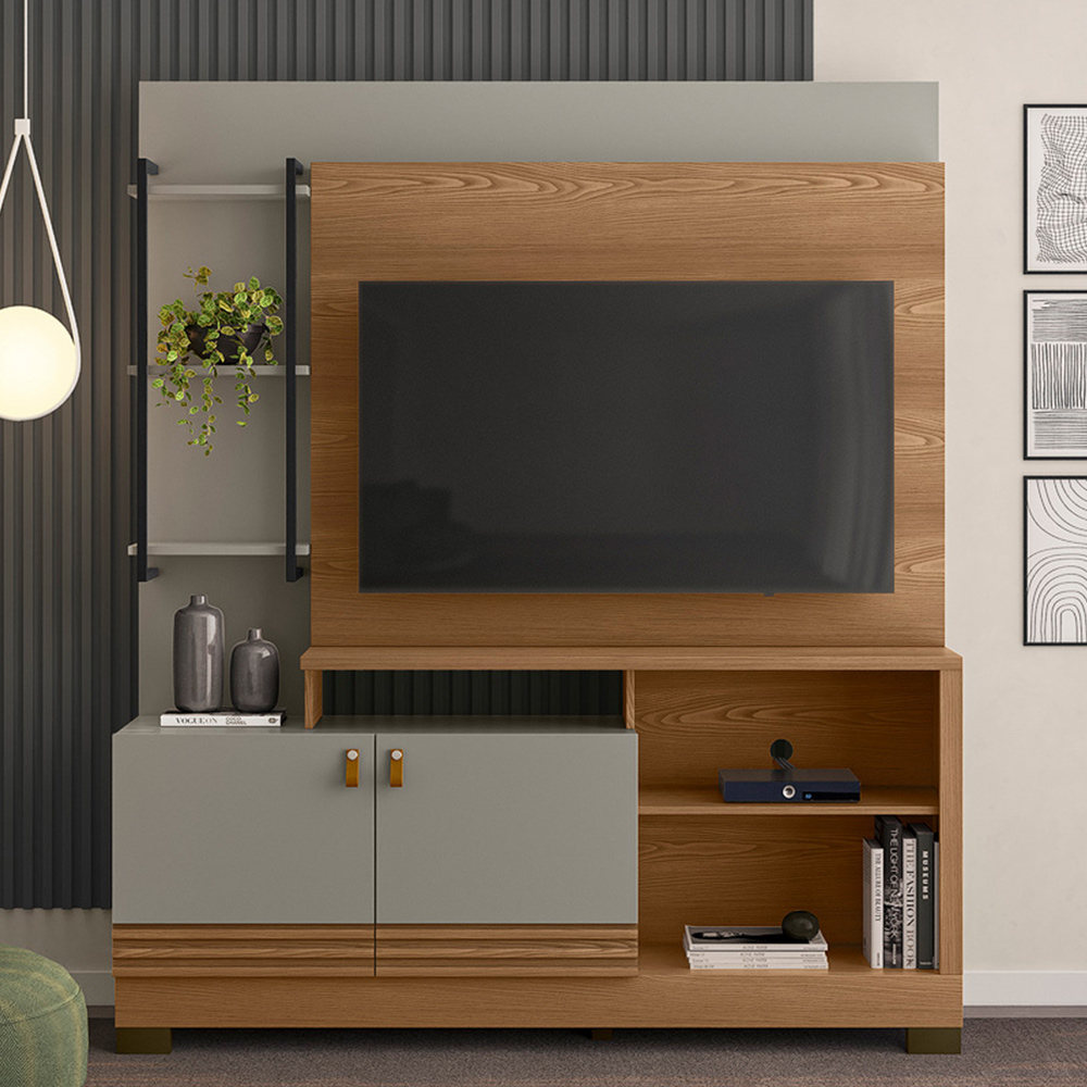 Estante Painel Para TV 50 Pol 160cm River L05 Amêndoa Titânio - Lyam Decor