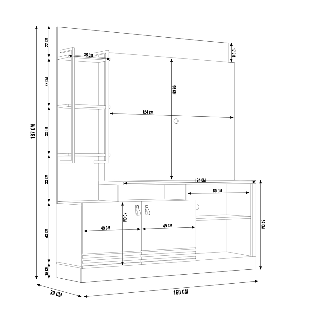 Estante Painel Para TV 50 Pol 160cm River L05 Amêndoa Titânio - Lyam Decor