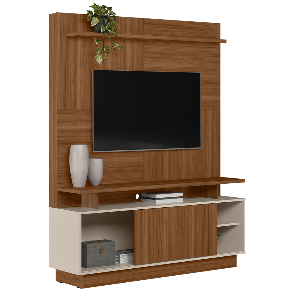 Estante Painel Para TV 60 Pol 150cm Boaz L05 Jatobá Off White - Lyam Decor