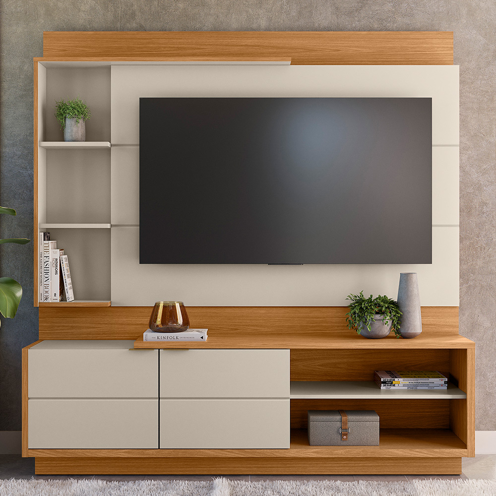 Estante Painel Para TV 60 Pol 180cm Paradise L05 Nature Off White - Lyam Decor
