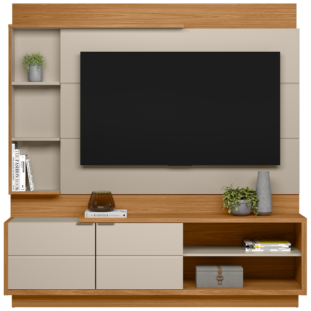 Estante Painel Para TV 60 Pol 180cm Paradise L05 Nature Off White - Lyam Decor