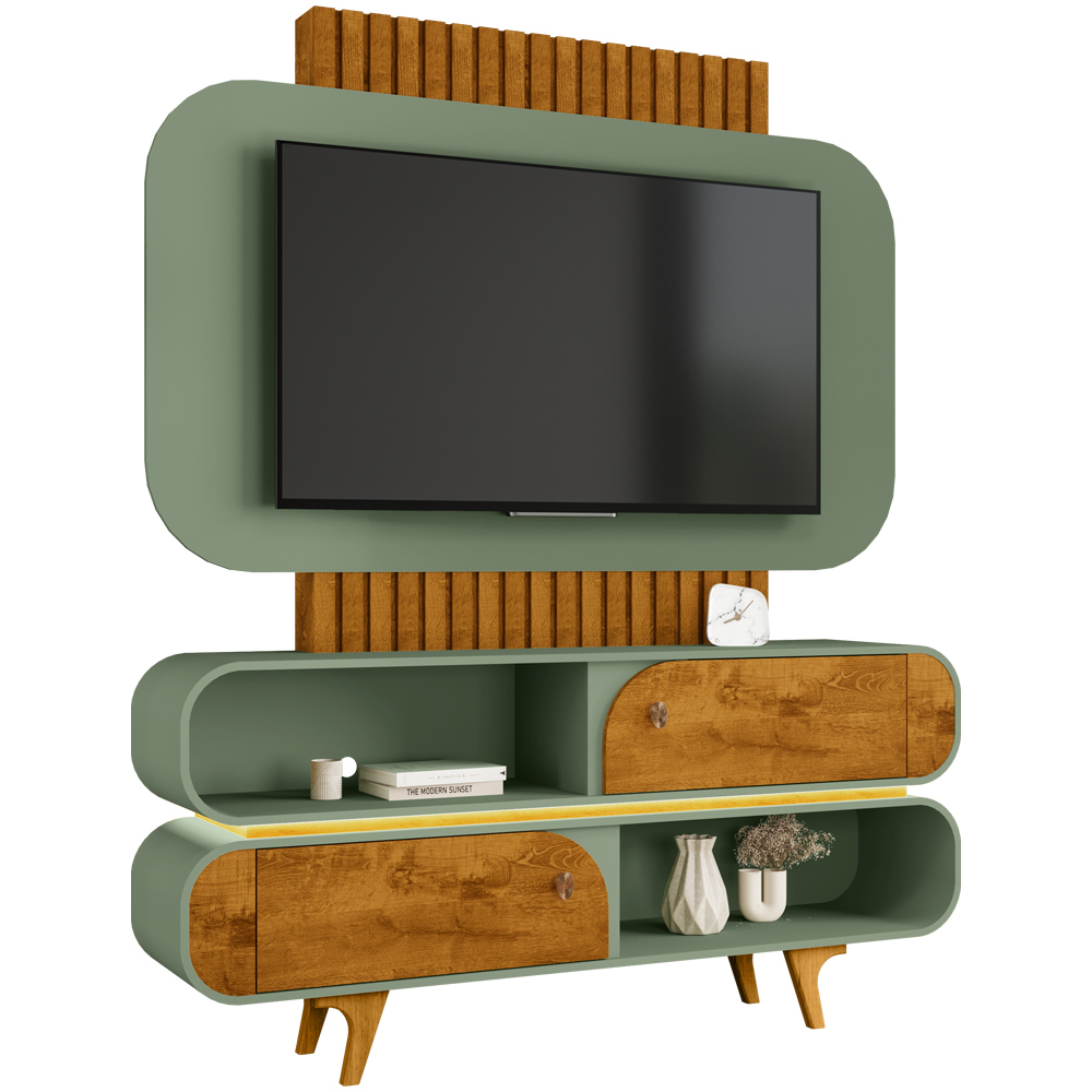Estante Painel Ripado Para TV 55 Pol Orgânico Floripa B02 Naturalle Pistache - Lyam Decor