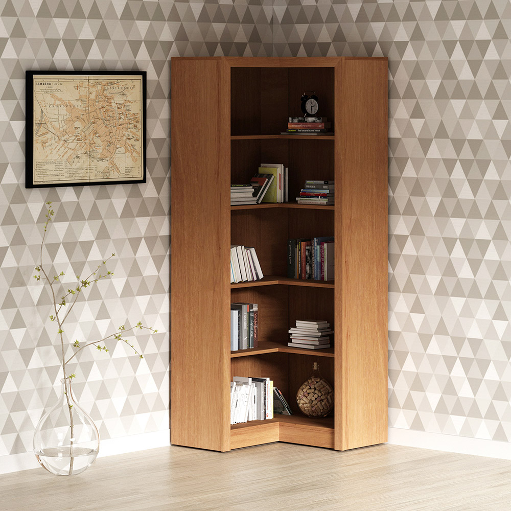 Estante de Canto Para Escritório E Home Office 4 Prateleiras Brandon 171x68 T01 Amêndoa - Lyam Decor