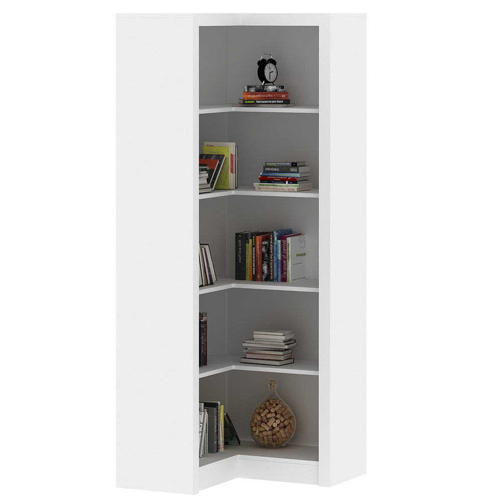 Estante de Canto Para Escritório E Home Office 4 Prateleiras Brandon 171x68 T01 Branco - Lyam Decor