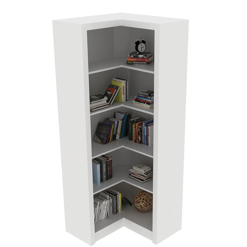 Estante de Canto Para Escritório E Home Office 4 Prateleiras Brandon 171x68 T01 Branco - Lyam Decor