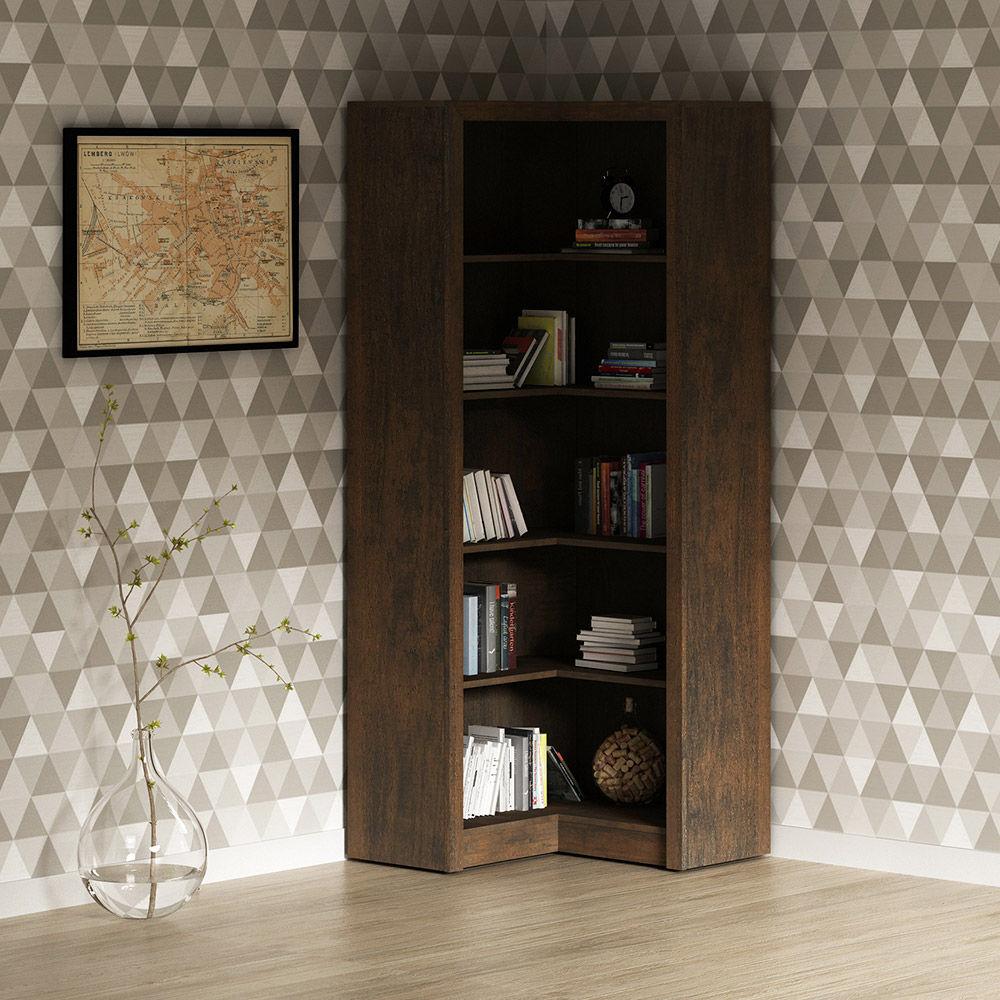 Estante de Canto Para Escritório Home Office 4 Prateleiras Brandon 171x68cm T01 Rústico - Lyam Decor