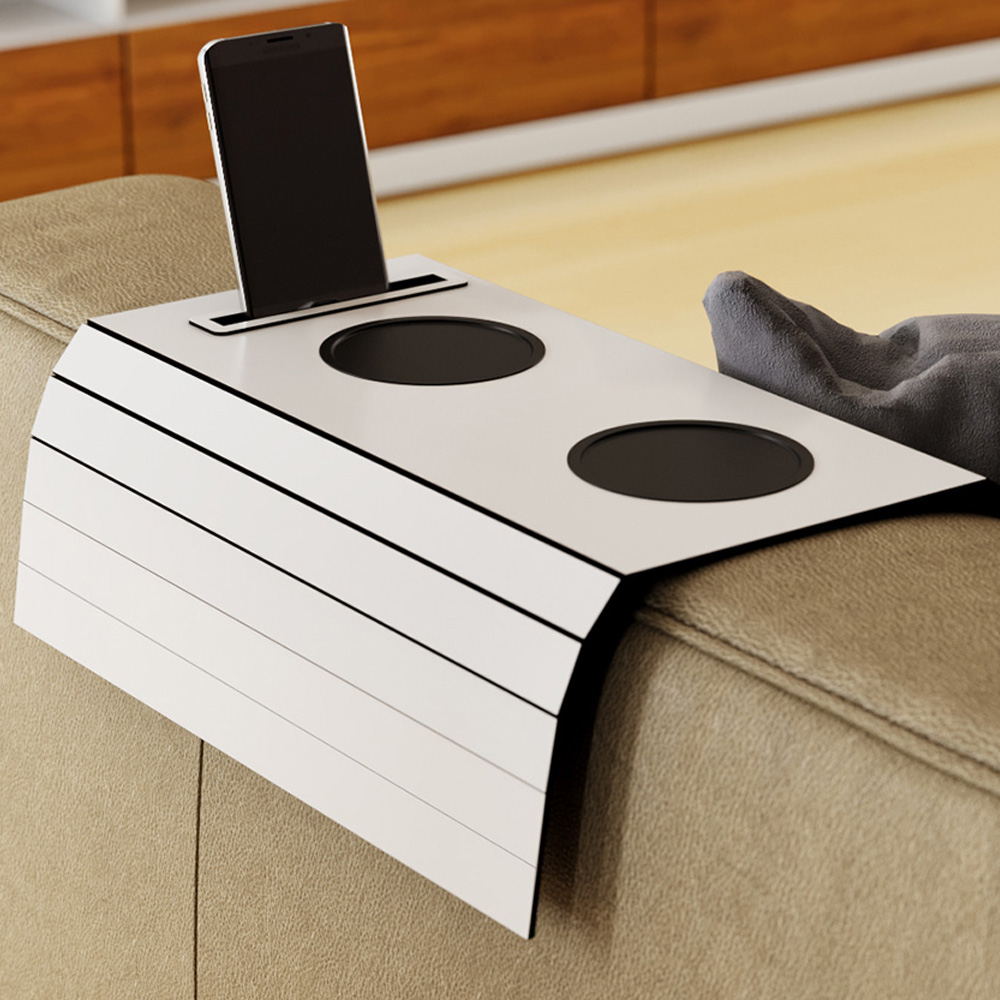 Esteira Para Sofá Braço Porta Copo Suporte Celular Bandeja I02 Flexível Branco - Lyam Decor