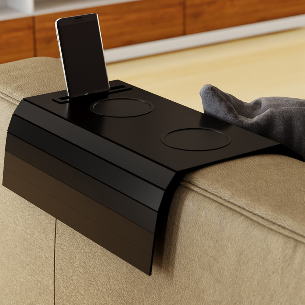 Esteira Para Sofá Braço Porta Copo Suporte Celular Bandeja I02 Flexível Preto - Lyam Decor