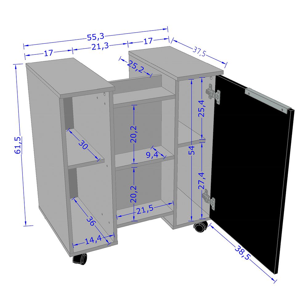 Gabinete de Coluna Para Banheiro 01 Porta com Rodízios Pequin B02 Branco - Lyam Decor
