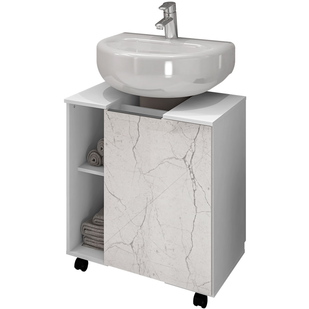 Gabinete de Coluna Para Banheiro 01 Porta com Rodízios Pequin B02 Branco Carrara - Lyam Decor