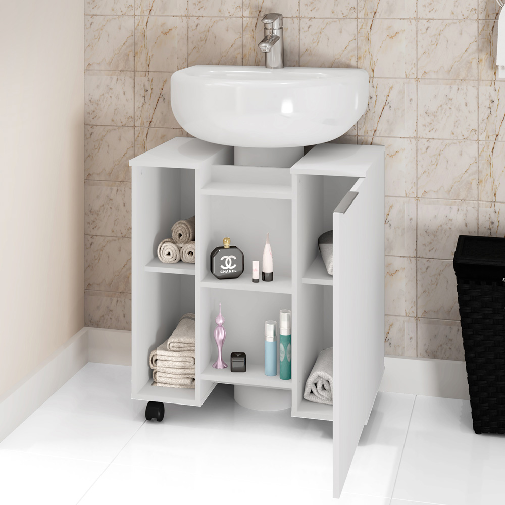 Gabinete de Coluna Para Banheiro Pequin Branco B02 com Espelho Adnet 54 cm Preto - Lyam Decor