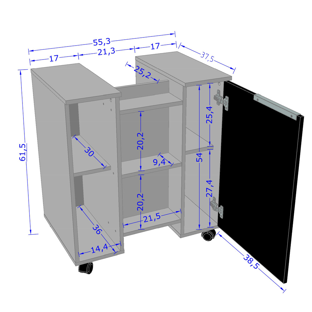 Gabinete de Coluna Para Banheiro Pequin Branco B02 com Espelho Adnet 54 cm Preto - Lyam Decor