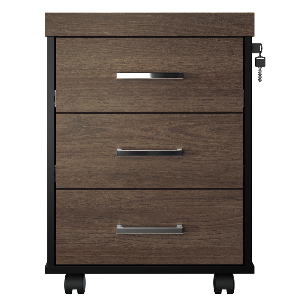 Gaveteiro Escritório Office Com Rodízios 3 Gavetas Atria Executiva A02 Charuto Preto - Lyam Decor