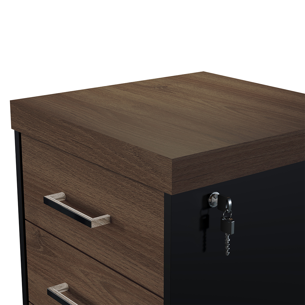 Gaveteiro Escritório Office Com Rodízios 3 Gavetas Atria Executiva A02 Charuto Preto - Lyam Decor