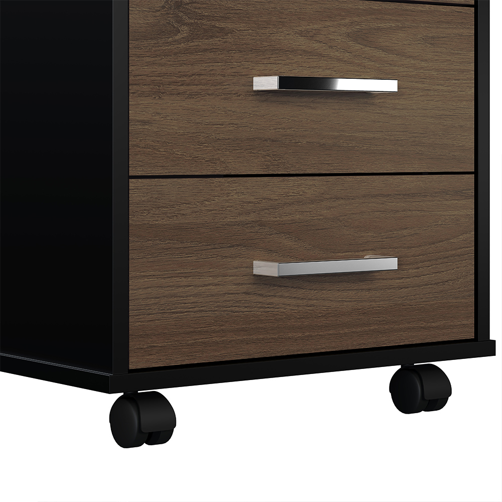 Gaveteiro Escritório Office Com Rodízios 3 Gavetas Atria Executiva A02 Charuto Preto - Lyam Decor