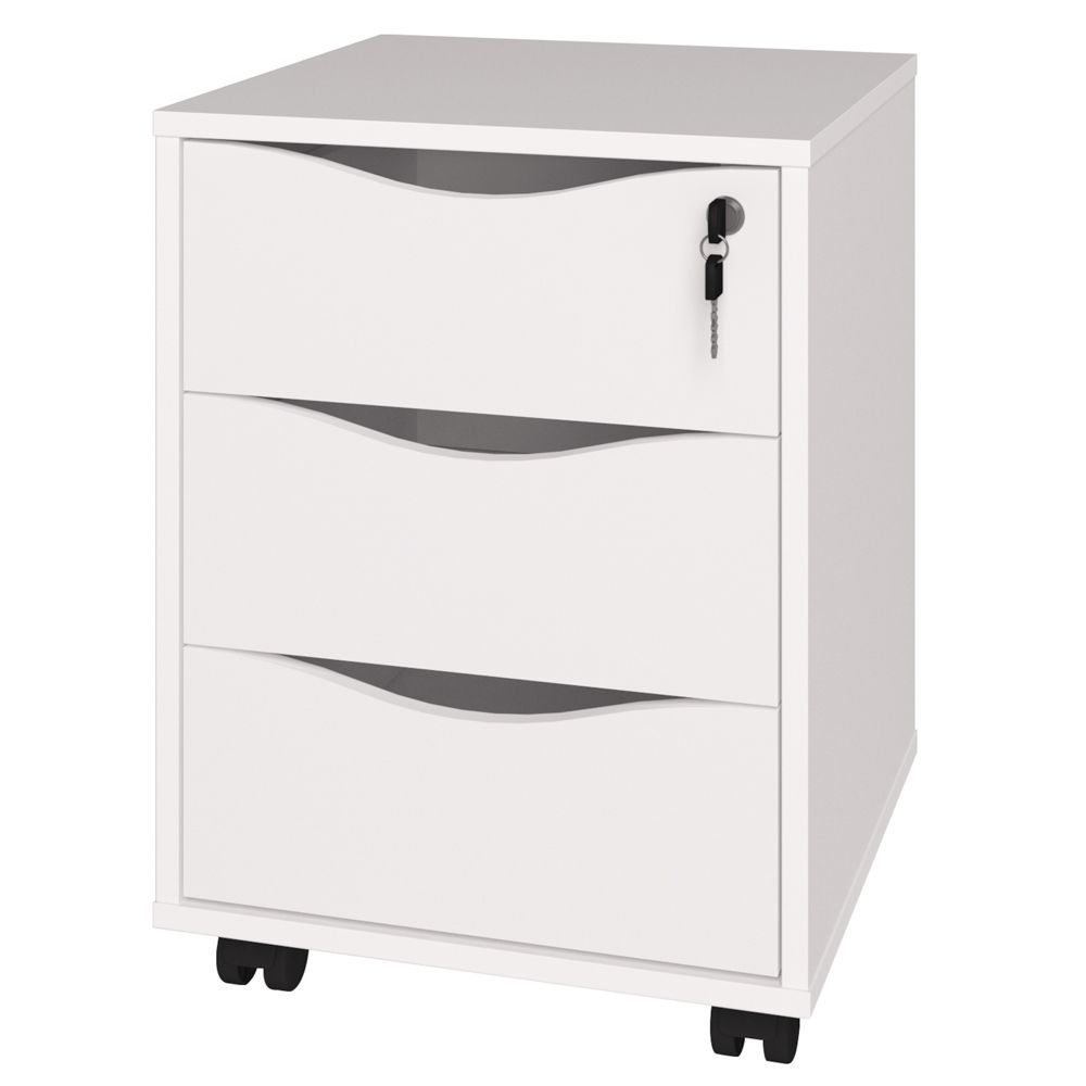 Gaveteiro Para Escritório Office com Rodízios 03 Gavetas Face A02 Branco - Lyam Decor