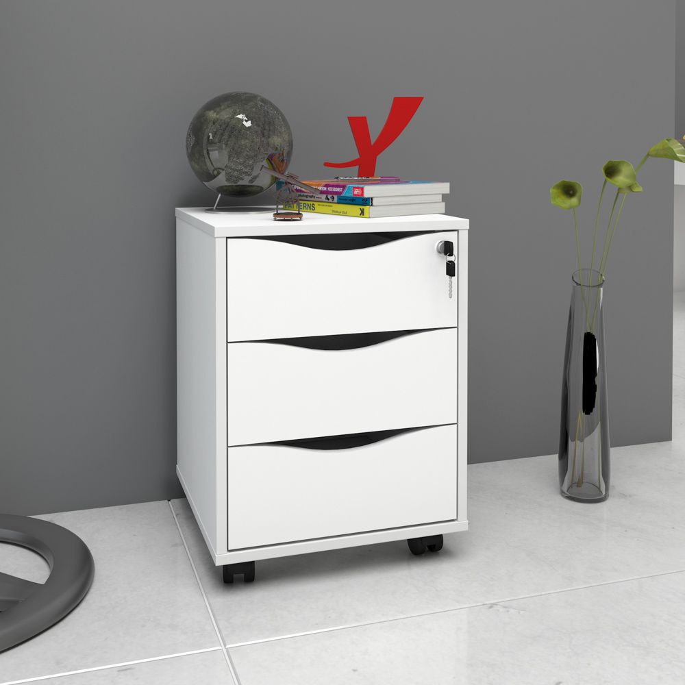 Gaveteiro Para Escritório Office com Rodízios 03 Gavetas Face A02 Branco - Lyam Decor