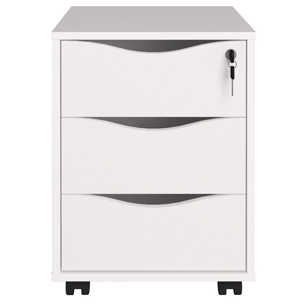 Gaveteiro Para Escritório Office com Rodízios 03 Gavetas Face A02 Branco - Lyam Decor
