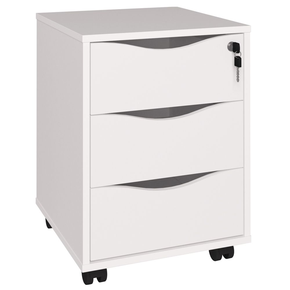 Gaveteiro Para Escritório Office com Rodízios 03 Gavetas Face A02 Branco - Lyam Decor