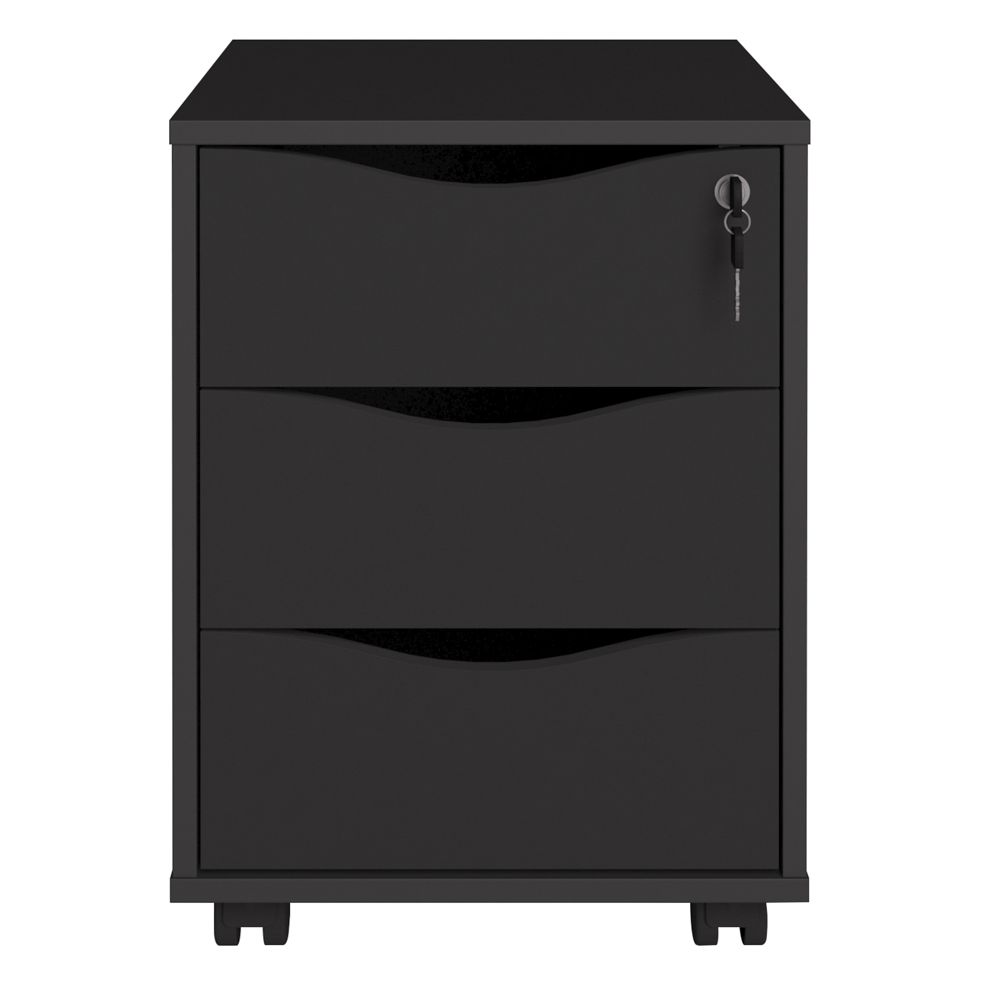 Gaveteiro Para Escritório Office com Rodízios 03 Gavetas Face A02 Preto - Lyam Decor